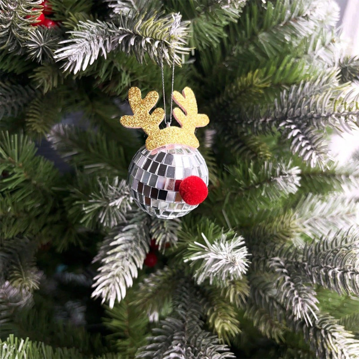 5 Pcs Disco Mirror Christmas Ball Pendants With Elk Antlers Cute Disco Ball Accessories Car Disco Mirrors Deer Antler Ornament Halloween Props For Xmas Trees Garlands Music Festival Birthday Party Dec