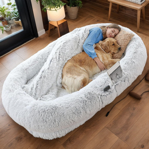 Human Dog Bed, Washable Faux Fur Dog Bed For People Doze Off, Napping Orthopedic Dog Bed,71'x45'x14  Size Fits You And Pets Grey